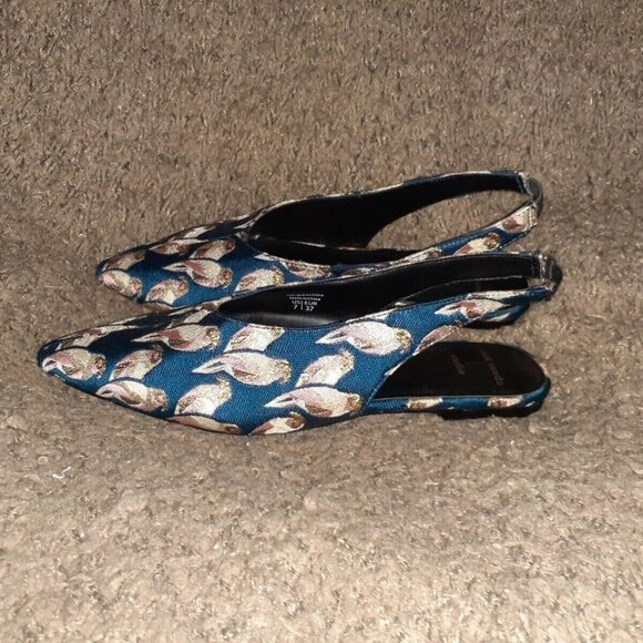 BLACK SUEDE STUDIO-Textile Bird Flat Slingback-Navy-Sz 7-Near Mint - Picture 1 of 7